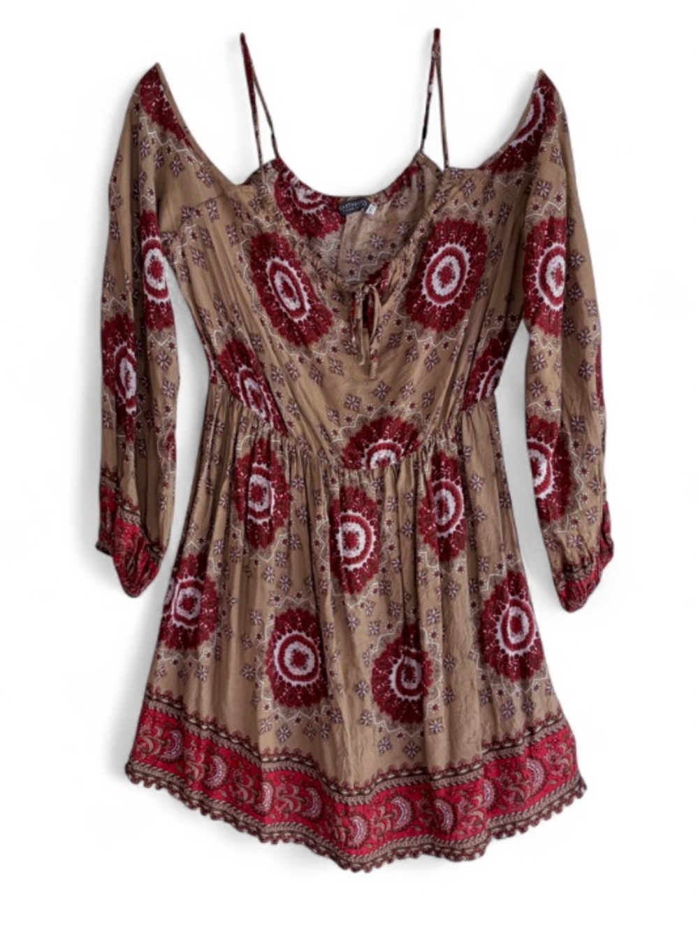 Earthbound Off The Shoulder Long Sleeve Mandala Print Mini Dress Size L